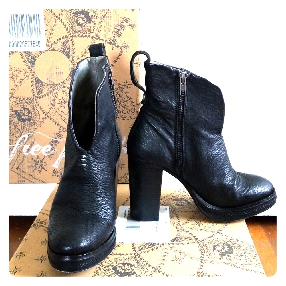 FREE PEOPLE leather stacked heel booties